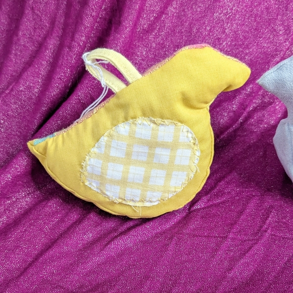 Upcycled fabric yellow bird ornament toy - Picture 2 of 2